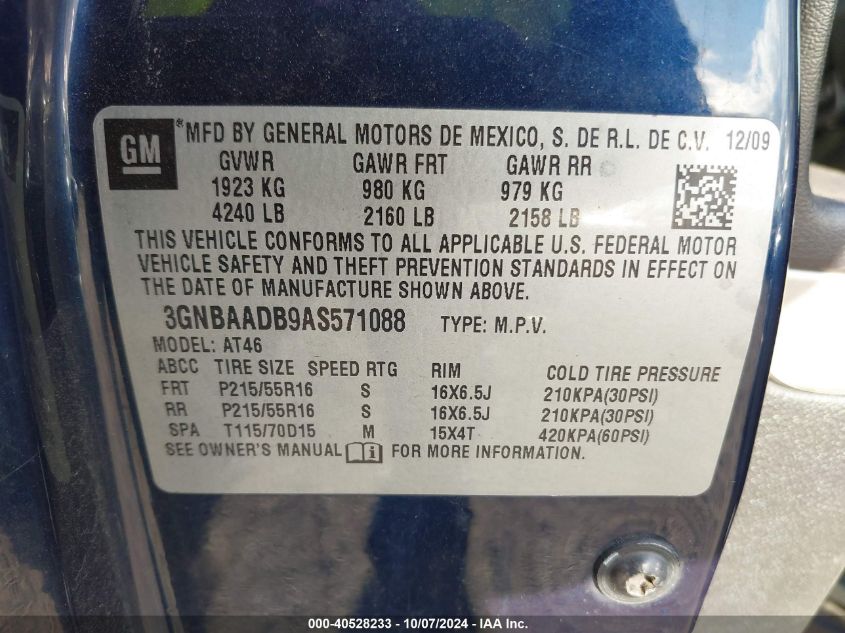 3GNBAADB9AS571088 2010 Chevrolet Hhr Ls