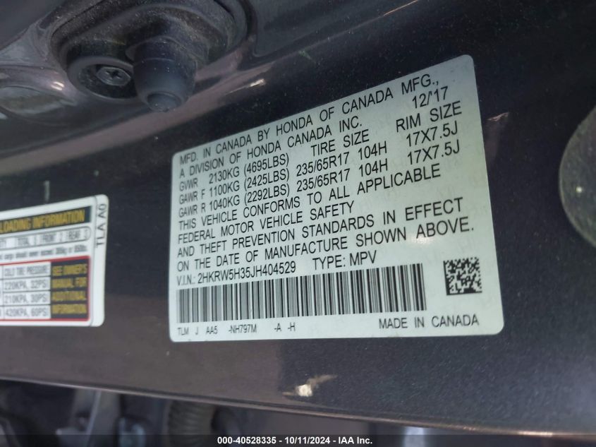 2HKRW5H35JH404529 2018 Honda Cr-V Lx