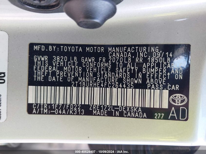 2T1BURHE4FC264435 2015 Toyota Corolla S