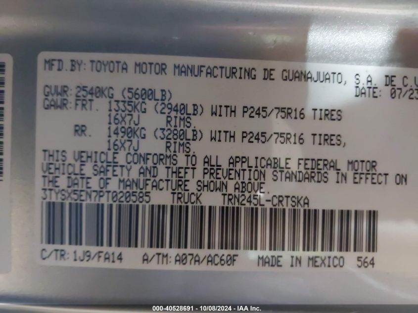 3TYSX5EN7PT020585 2023 Toyota Tacoma Sr