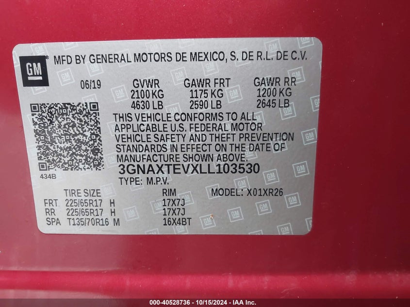 VIN 3GNAXTEVXLL103530 2020 CHEVROLET EQUINOX AWD 2FL