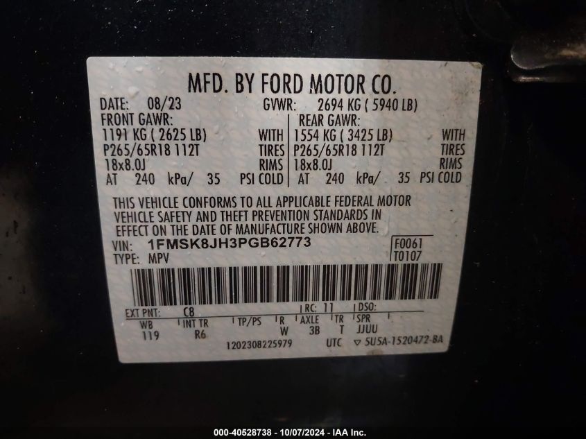 2023 Ford Explorer Timberline VIN: 1FMSK8JH3PGB62773 Lot: 40528738