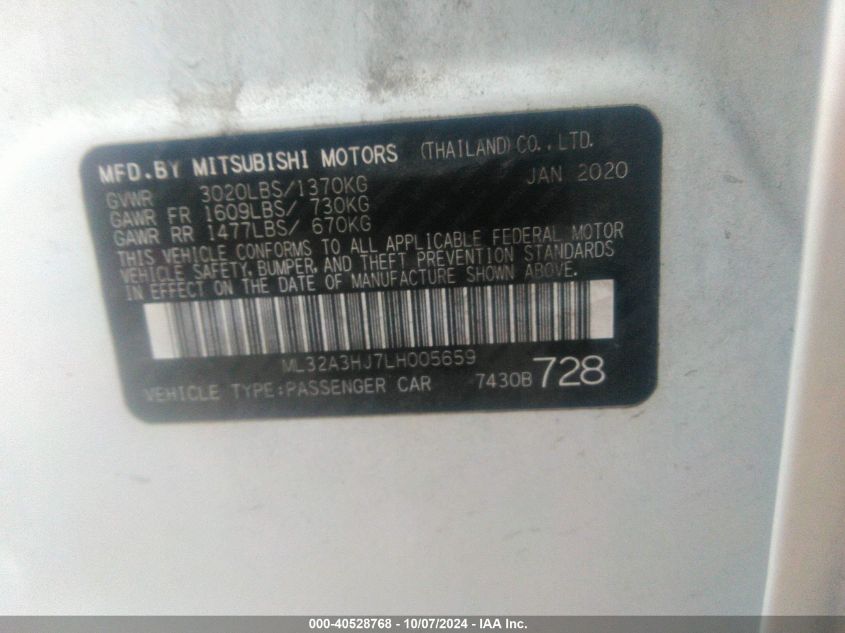 ML32A3HJ7LH005659 2020 Mitsubishi Mirage Es