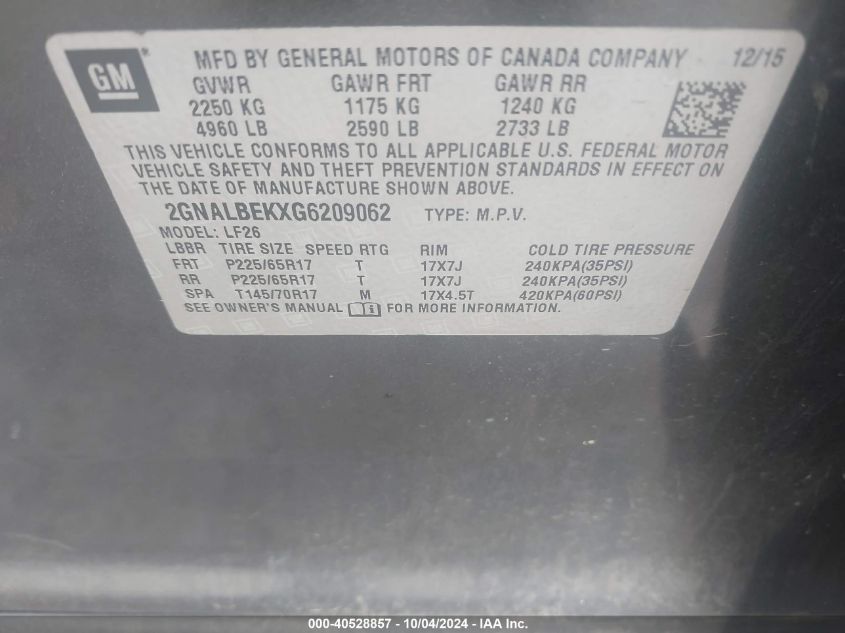 2GNALBEKXG6209062 2016 Chevrolet Equinox Ls