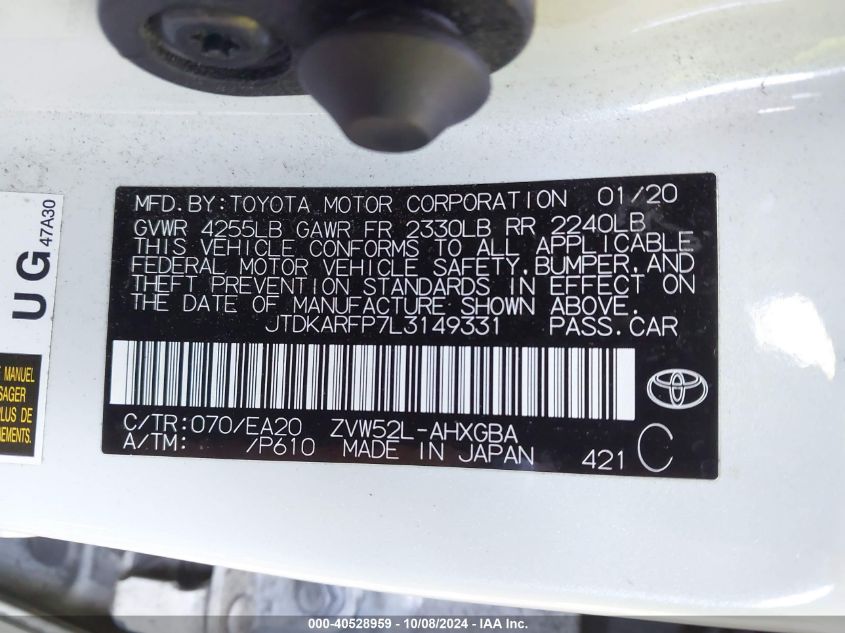 JTDKARFP7L3149331 2020 Toyota Prius Prime Limited