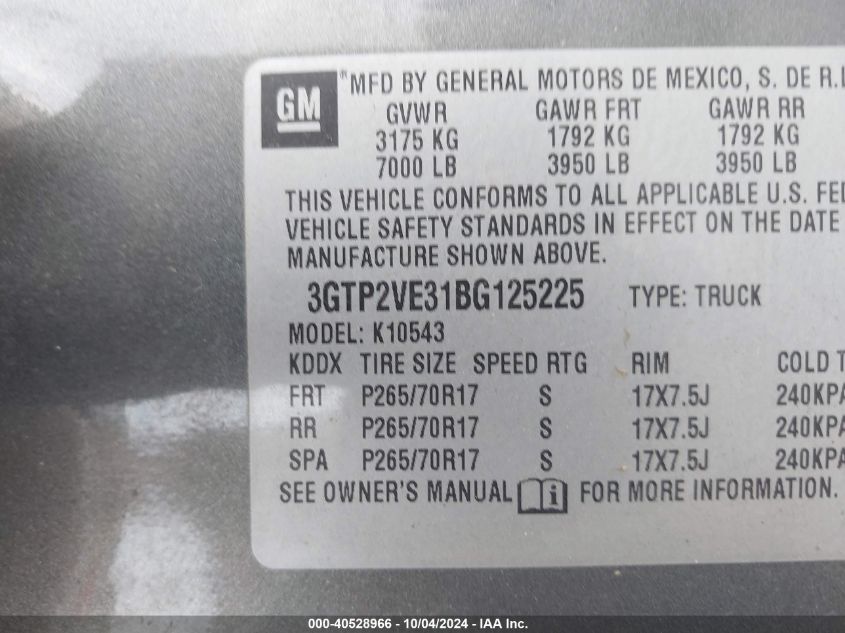 3GTP2VE31BG125225 2011 GMC Sierra 1500 Sle