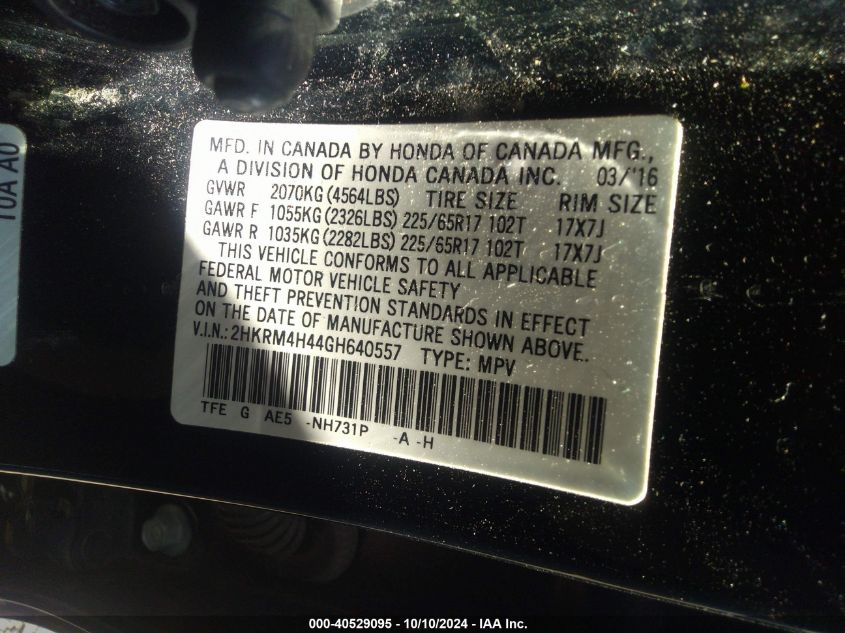 2HKRM4H44GH640557 2016 Honda Cr-V Se