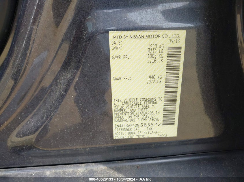 1N4AL3AP4DN565522 2013 Nissan Altima 2.5 S