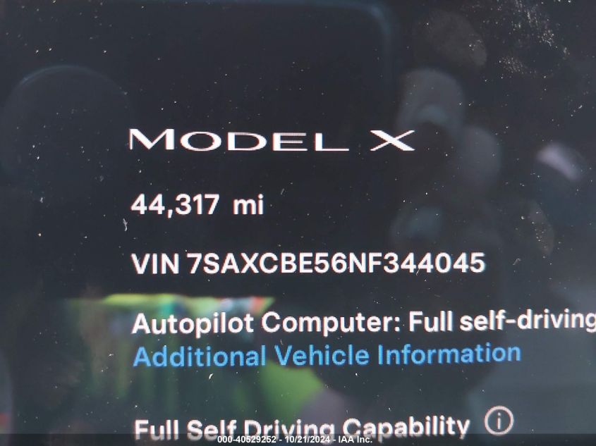 2022 Tesla Model X Dual Motor All-Wheel Drive VIN: 7SAXCBE56NF344045 Lot: 40529252