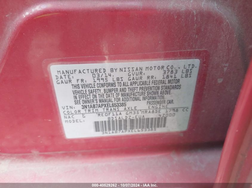 3N1AB7APXEL653385 2014 Nissan Sentra S/Sv/Sr/Sl