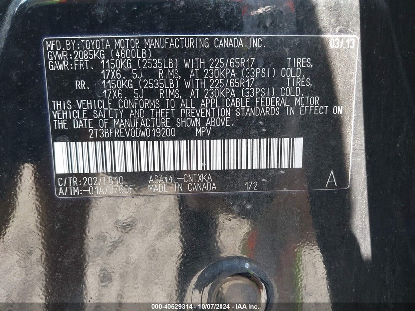 2013 TOYOTA RAV4 LE - 2T3BFREV0DW019200