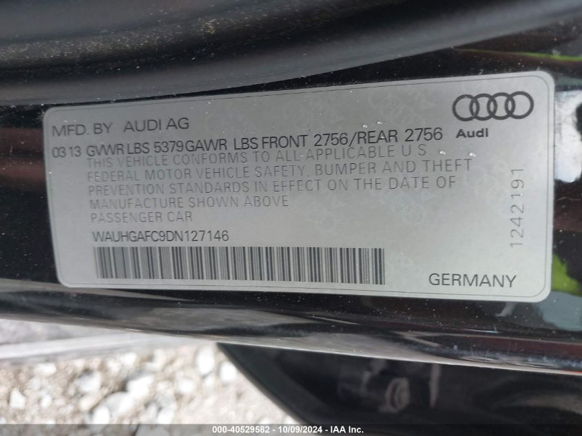 2013 Audi A6 3.0T Premium VIN: WAUHGAFC9DN127146 Lot: 40529582