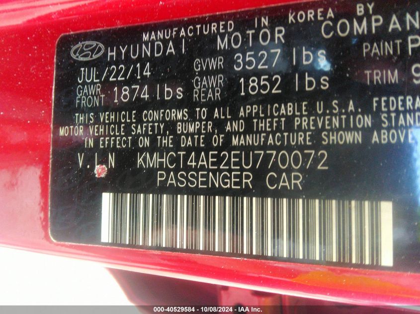 KMHCT4AE2EU770072 2014 Hyundai Accent Gls/Gs