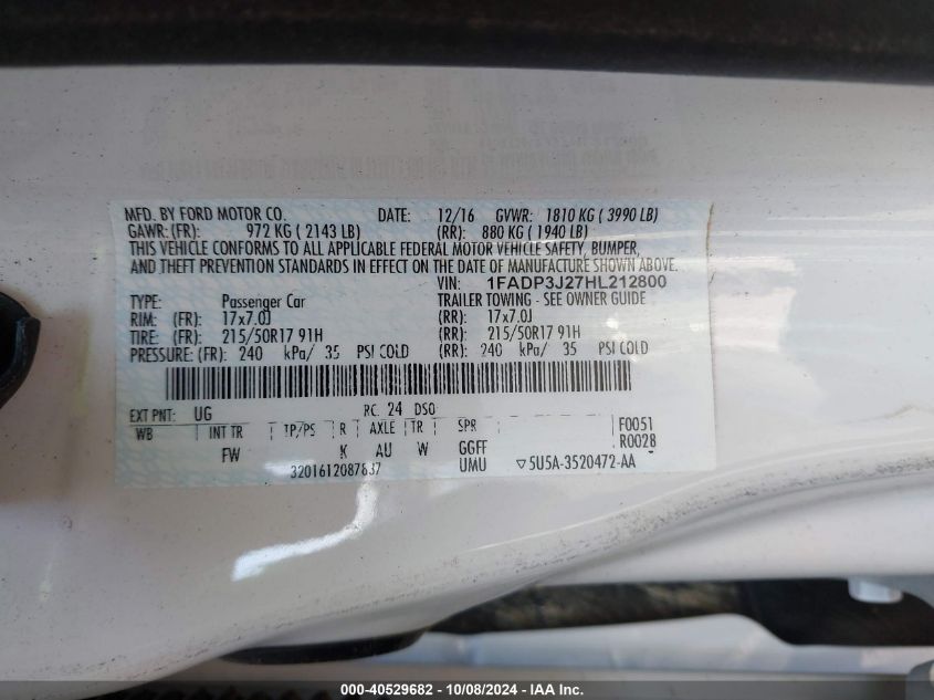 1FADP3J27HL212800 2017 Ford Focus Titanium