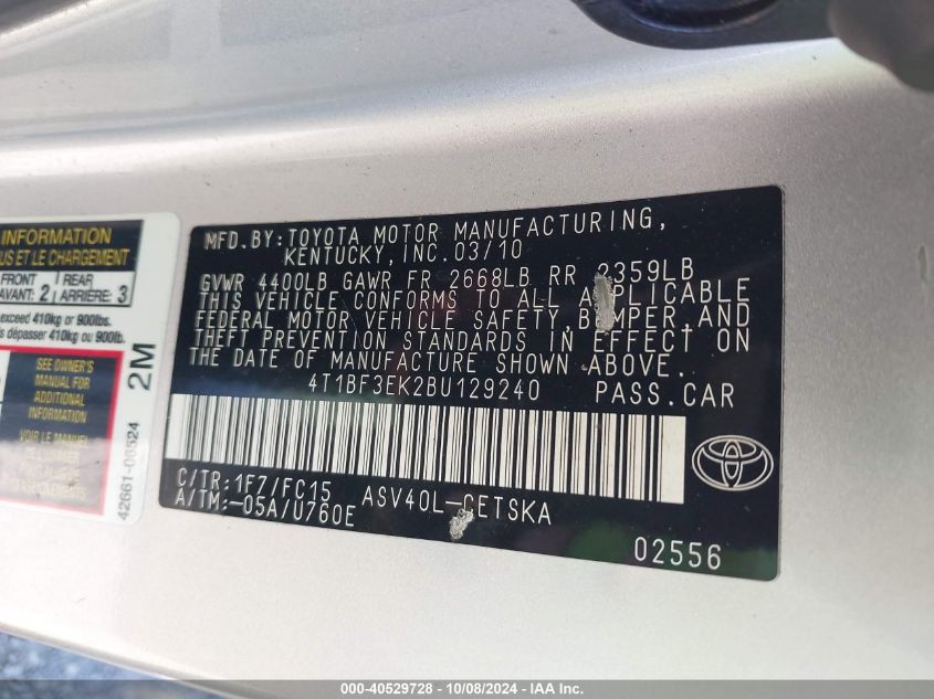 4T1BF3EK2BU129240 2011 Toyota Camry Se