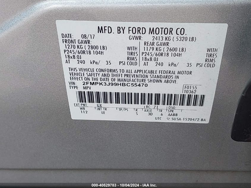 2FMPK3J99HBC55470 2017 Ford Edge Sel