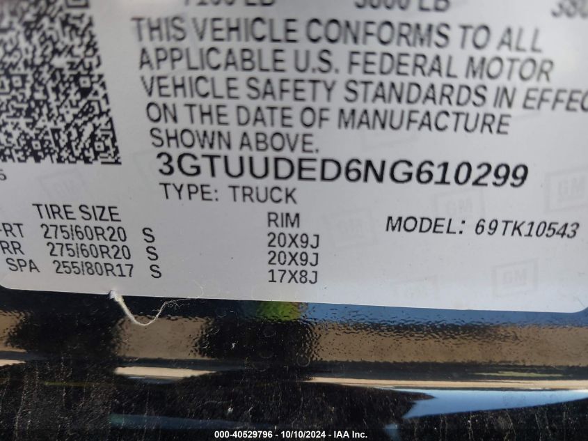 3GTUUDED6NG610299 2022 GMC Sierra 1500 4Wd Short Box Slt