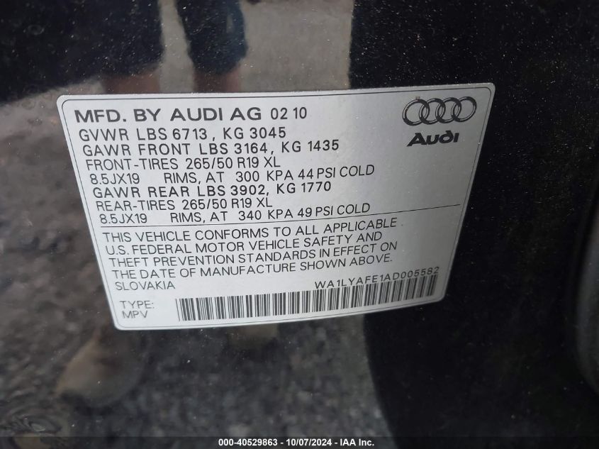 2010 Audi Q7 Premium Plus VIN: WA1LYAFE1AD005582 Lot: 40529863