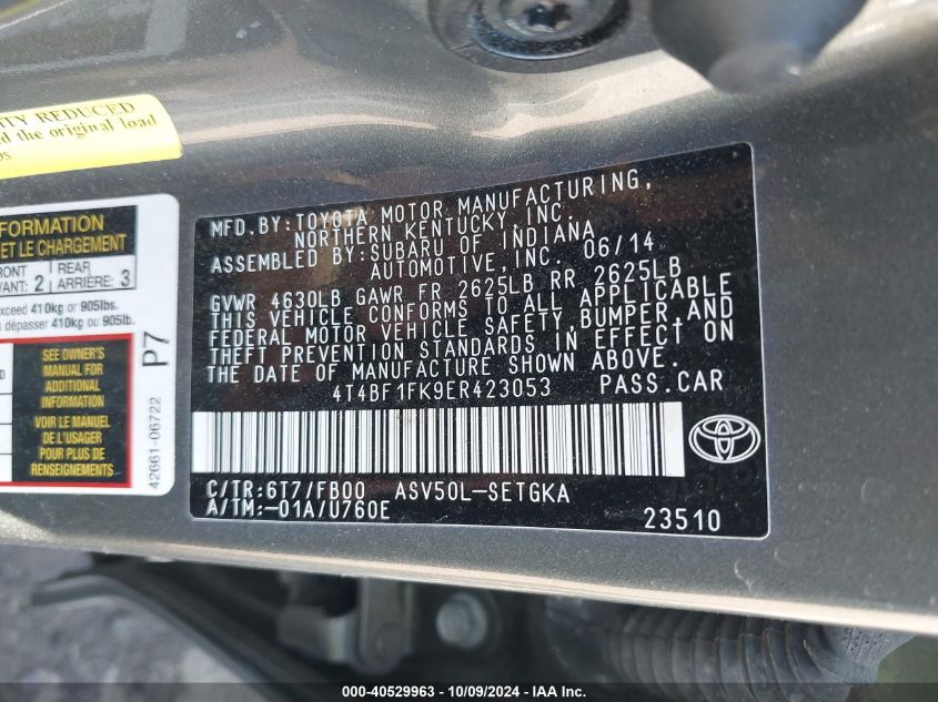 4T4BF1FK9ER423053 2014 Toyota Camry Xle