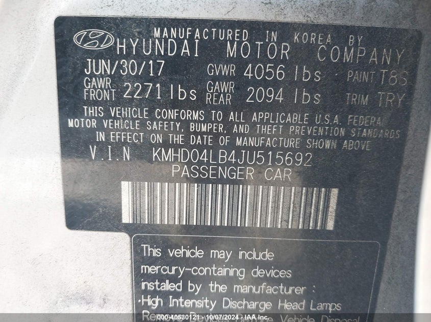 KMHD04LB4JU515692 2018 Hyundai Elantra Sport