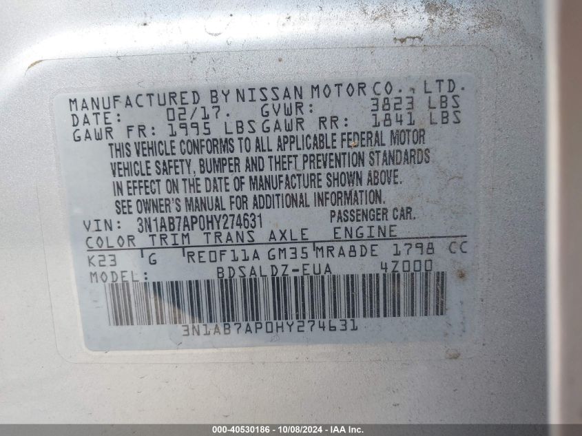 3N1AB7AP0HY274631 2017 Nissan Sentra Sv