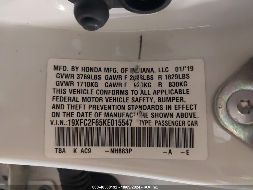 19XFC2F65KE015547 2019 Honda Civic Lx