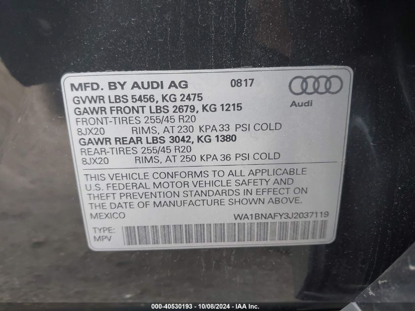 WA1BNAFY3J2037119 2018 Audi Q5 Premium Plus