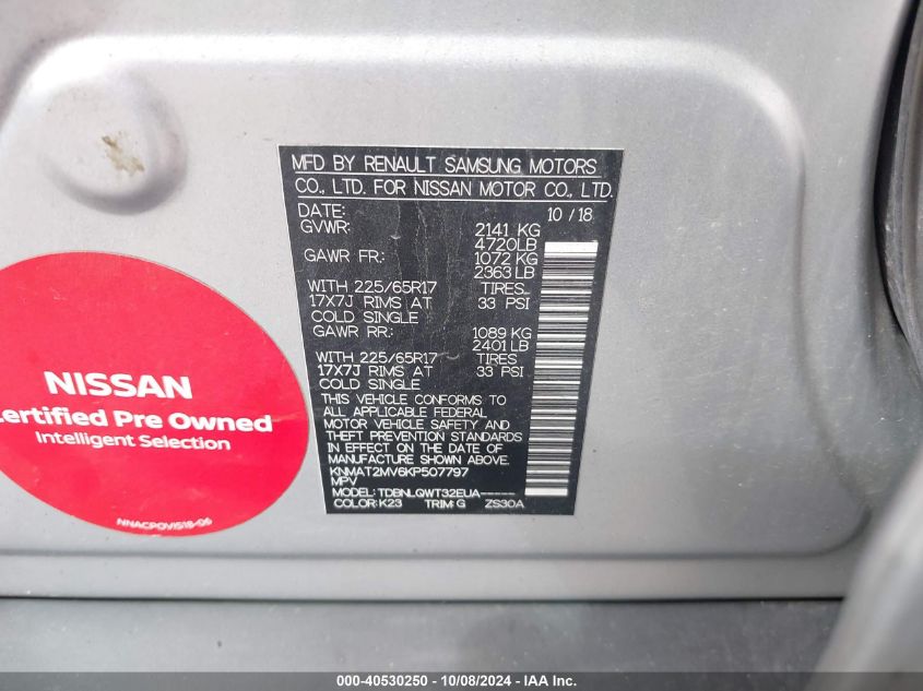 KNMAT2MV6KP507797 2019 Nissan Rogue Sv