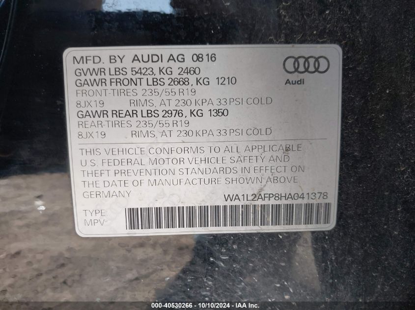 WA1L2AFP8HA041378 2017 Audi Q5 2.0T Premium