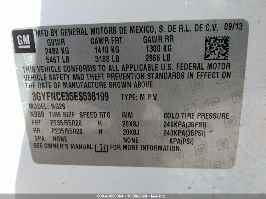 VIN 3GYFNCE35ES538199 2014 Cadillac SRX, Performanc... no.9