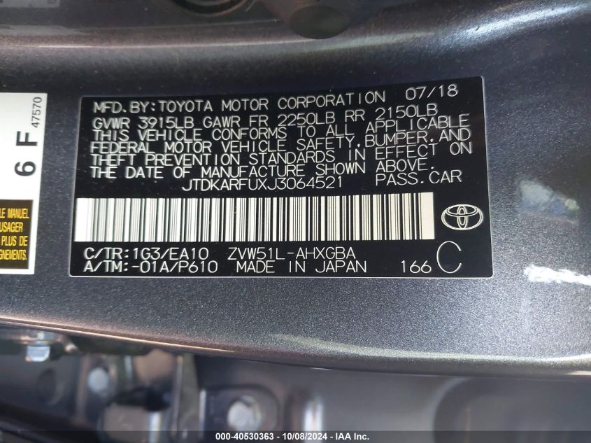 JTDKARFUXJ3064521 2018 Toyota Prius Four