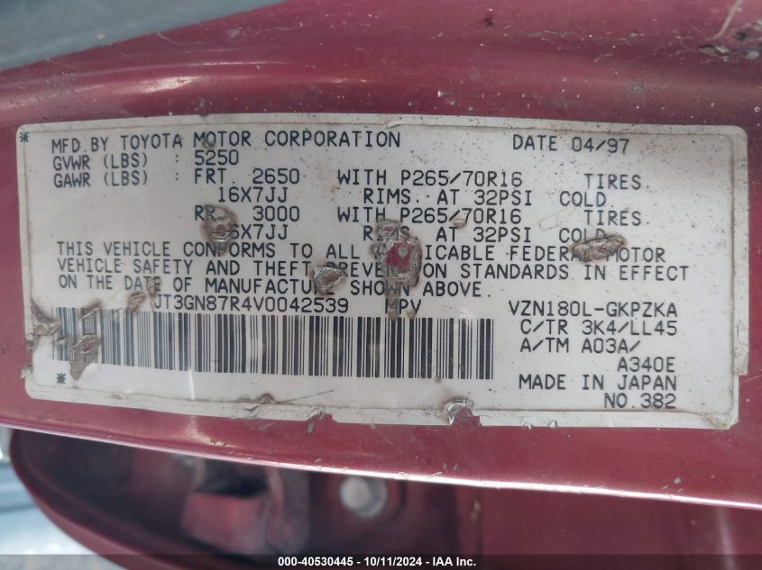 JT3GN87R4V0042539 1997 Toyota 4Runner Sr5 V6 Limited