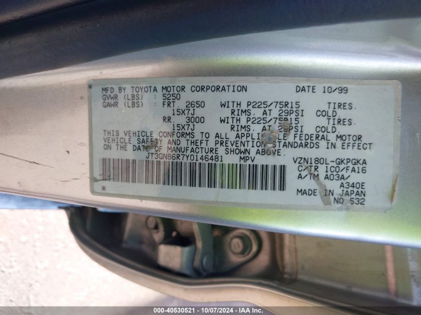 JT3GN86R7Y0146481 2000 Toyota 4Runner Sr5