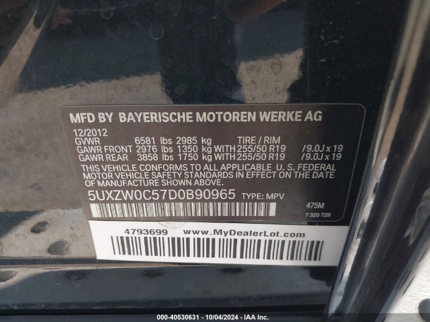 5UXZW0C57D0B90965 2013 BMW X5 xDrive35D