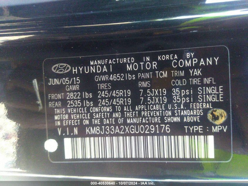 KM8J33A2XGU029176 2016 Hyundai Tucson Limited/Sport And Eco/Se