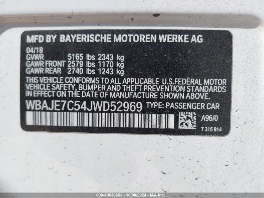 WBAJE7C54JWD52969 2018 BMW 540I xDrive