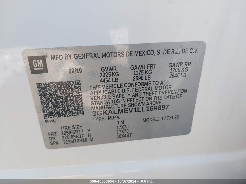 2020 GMC Terrain Sle VIN: 3GKALMEV1LL169897 Lot: 40530654