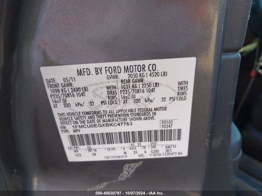 1FMCU0EGXBKC47763 2011 Ford Escape Limited