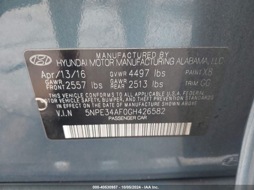 2016 HYUNDAI SONATA SPORT - 5NPE34AF0GH426582