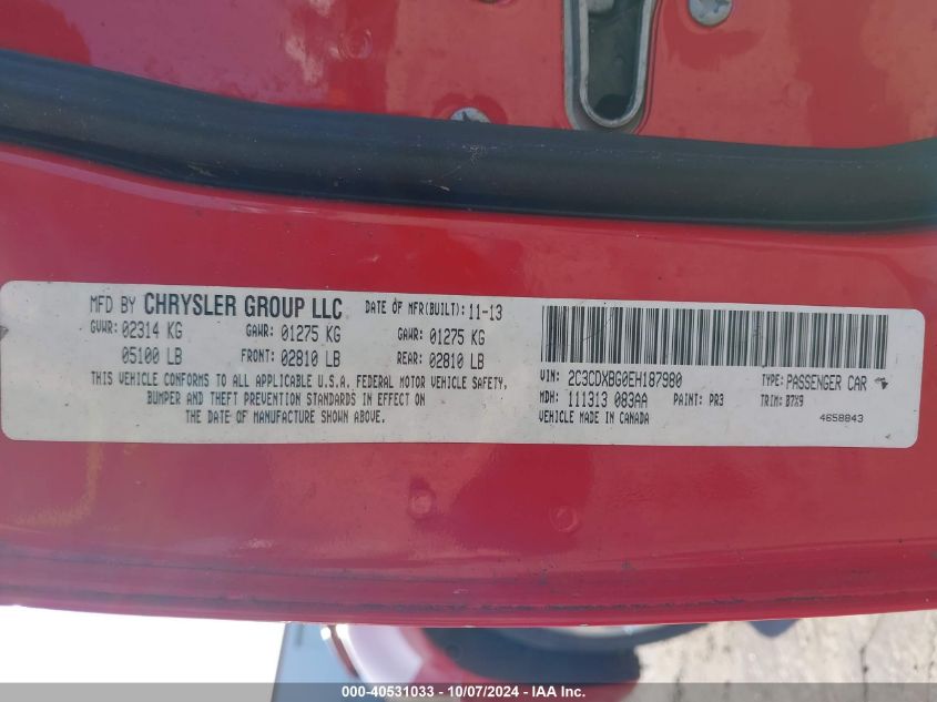 2C3CDXBG0EH187980 2014 Dodge Charger Se