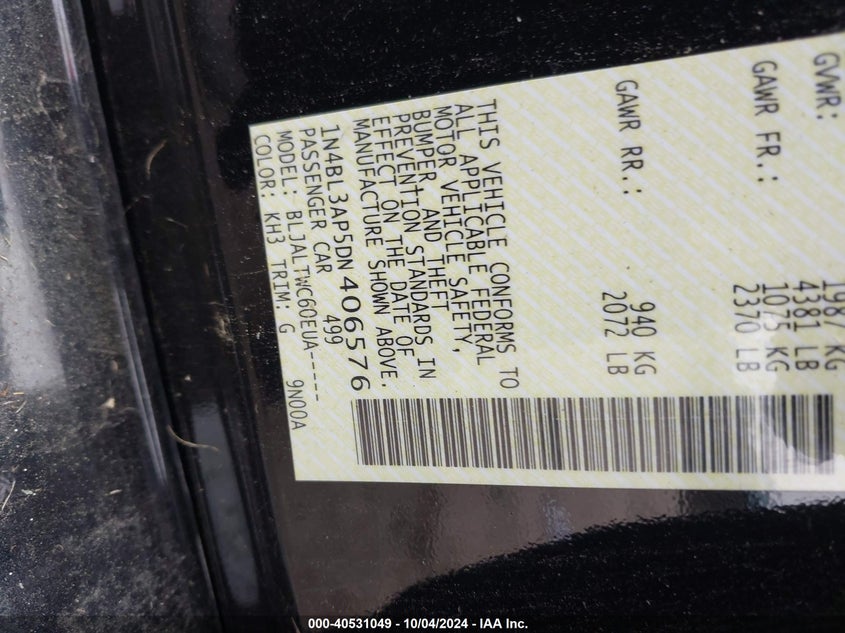 1N4BL3AP5DN406576 2013 Nissan Altima 3.5 Sv