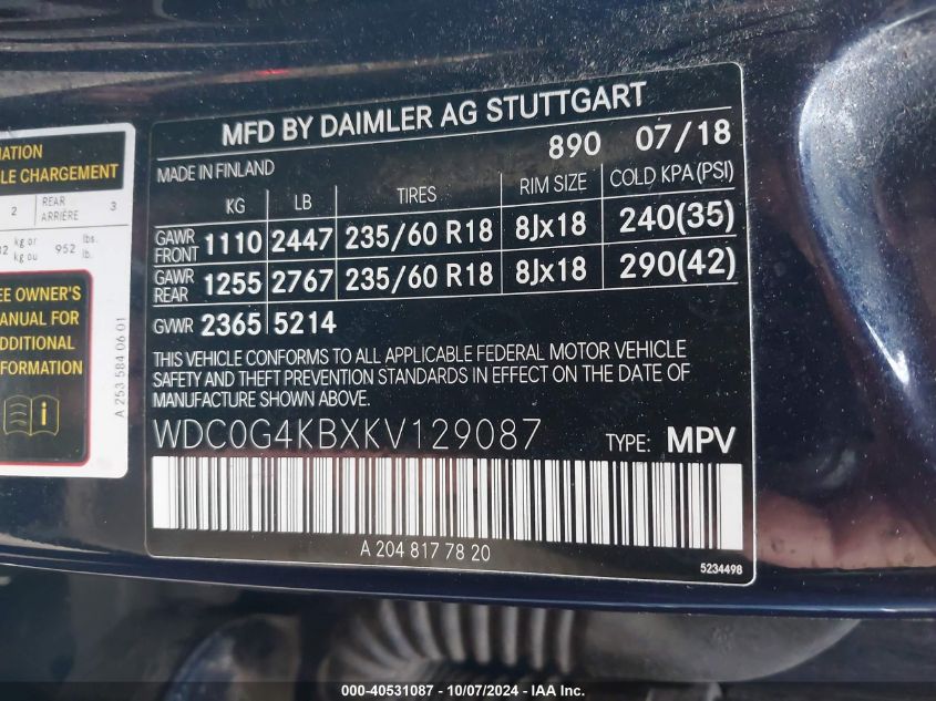 WDC0G4KBXKV129087 2019 Mercedes-Benz Glc 300 4Matic