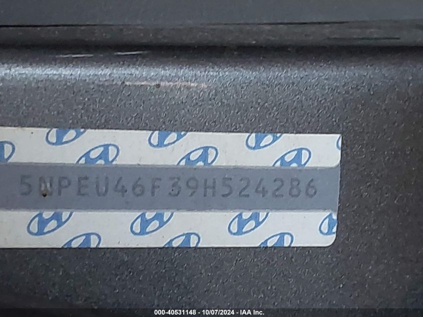 5NPEU46F39H524286 2009 Hyundai Sonata Se/Limited
