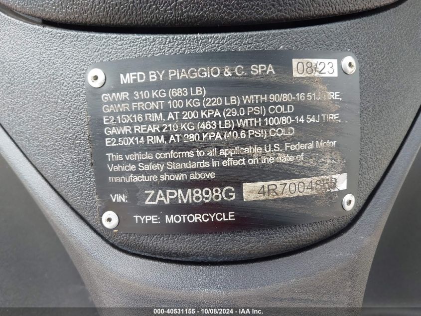 2024 Piaggio Liberty 150/150 S VIN: ZAPM898G4R7004863 Lot: 40531155