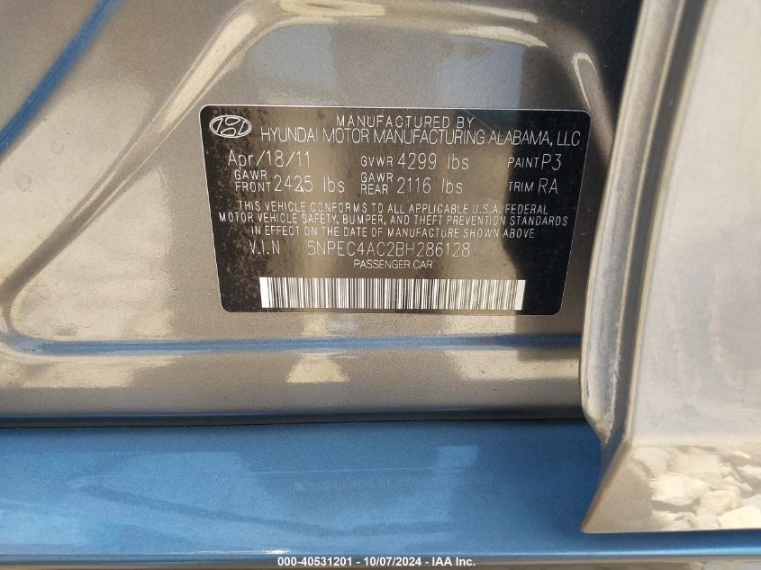 5NPEC4AC2BH286128 2011 Hyundai Sonata Se