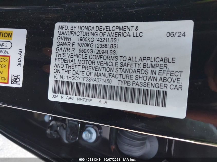 1HGCY1F23RA071450 2024 Honda Accord Lx