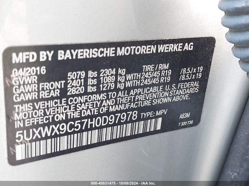 05UXWX9C57H0D9797 2017 BMW X3 xDrive28I