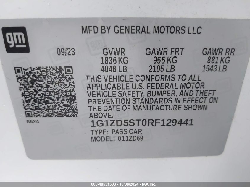 1G1ZD5ST0RF129441 2024 Chevrolet Malibu Lt