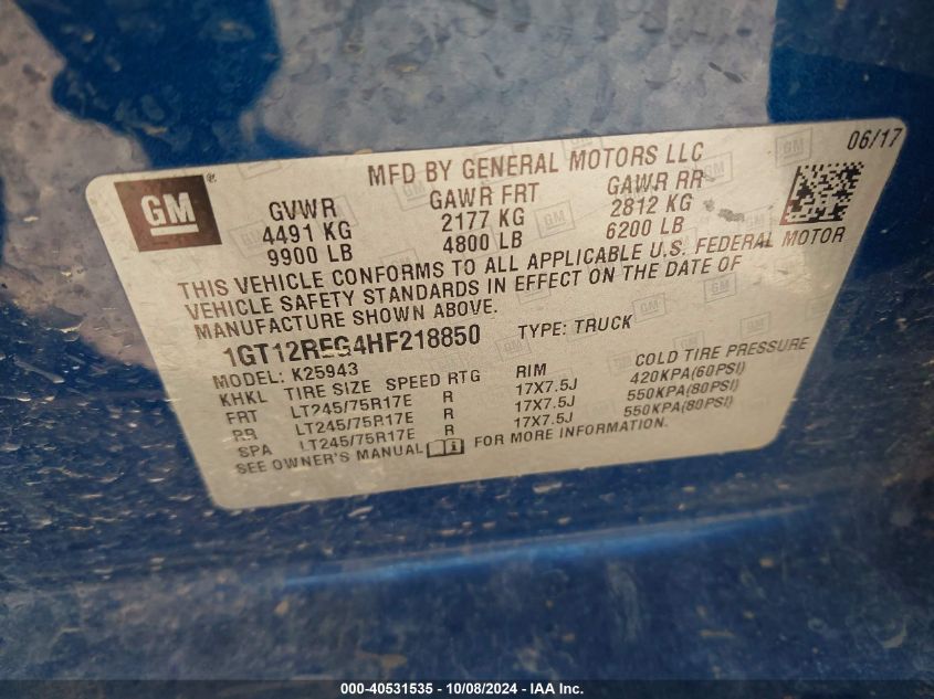 1GT12REG4HF218850 2017 GMC Sierra 2500Hd K2500 Heavy Duty