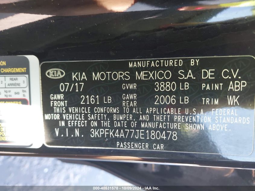 3KPFK4A77JE180478 2018 Kia Forte Lx